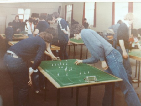 Welsh Open 1981. Mike Bradbury scores against unknown Cardiff opponent. Note the lack of pitch surround !